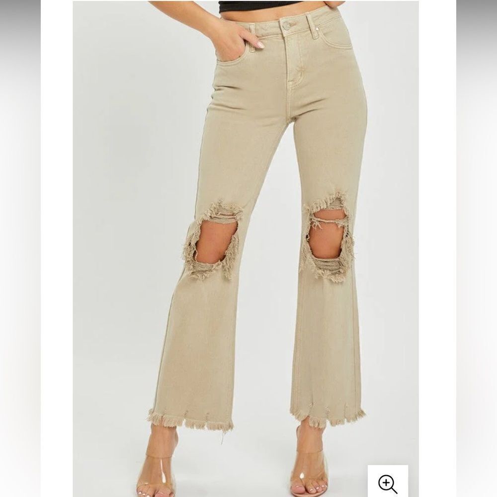RISEN LOS Angeles Sand High Rise Distressed Straight Leg Jean Raw Hem 7/28 NEW - Picture 14 of 16
